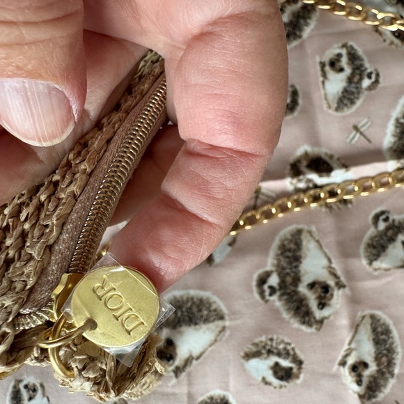 NWOT Dior Raffia Beauty Wristlet with Metallic Gold Crossbody Chain - Picture 3 of 8